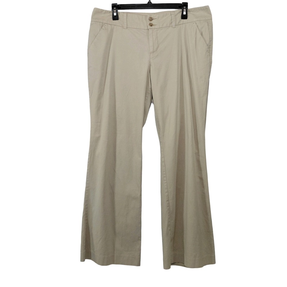 Old Navy Khaki Wide Leg Mid Rise Pants Women's 14 Cotton Stretch Lightweight